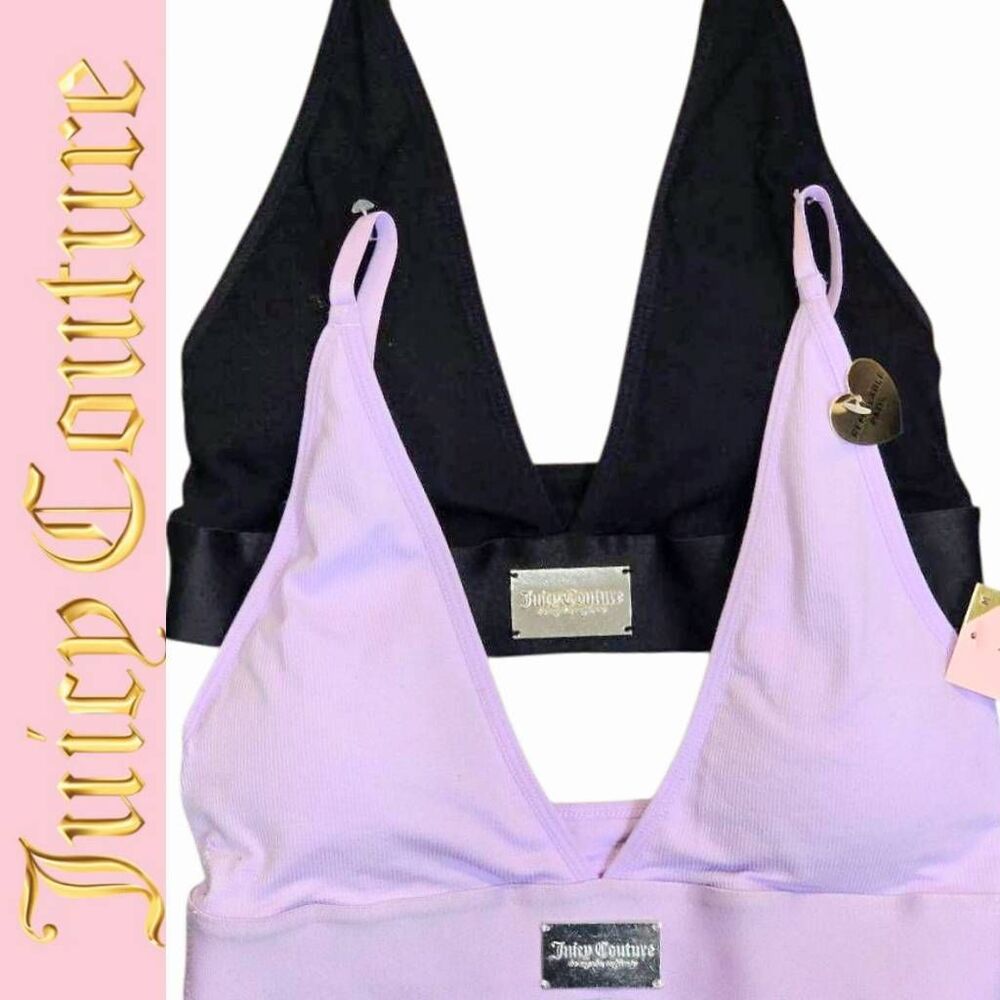 Juicy Couture‎ Name Logo Plate Deep Pkunge 2-PK Sports Bras